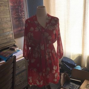 Red floral print midi dress